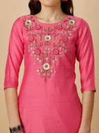 Embroidered Kurta With Pant And Dupatta Set, Multicolor - Hiral Fashion - Distacart