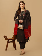 Hand Embroidered Kurta With Pant And Dupatta Set, Multicolor - Hiral Fashion - Distacart