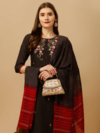 Hand Embroidered Kurta With Pant And Dupatta Set, Multicolor - Hiral Fashion - Distacart