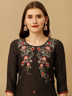 Hand Embroidered Kurta With Pant And Dupatta Set, Multicolor - Hiral Fashion - Distacart