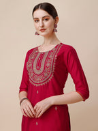 Embroidered Kurta With Pant And Dupatta Set, Multicolor - Hiral Fashion - Distacart