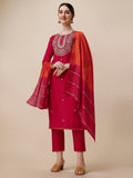 Embroidered Kurta With Pant And Dupatta Set, Multicolor - Hiral Fashion - Distacart