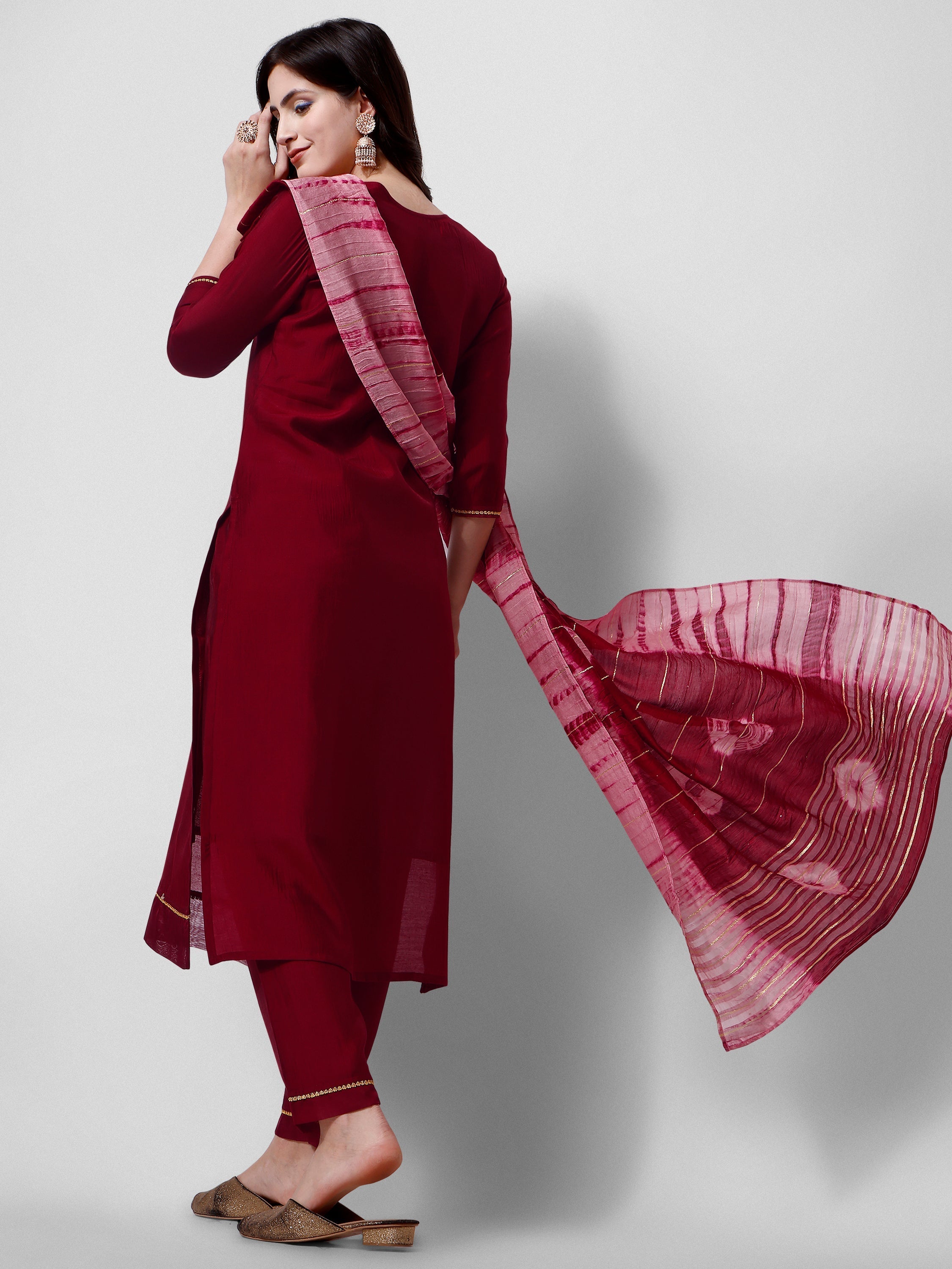 Embroidered Kurta With Pant And Dupatta Set, Multicolor - Hiral Fashion - Distacart