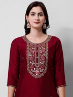 Embroidered Kurta With Pant And Dupatta Set, Multicolor - Hiral Fashion - Distacart