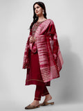 Embroidered Kurta With Pant And Dupatta Set, Multicolor - Hiral Fashion - Distacart