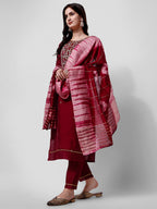 Embroidered Kurta With Pant And Dupatta Set, Multicolor - Hiral Fashion - Distacart