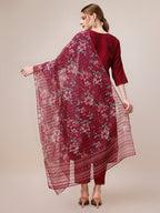 Mirror & Beads Hand Embroidered Kurta With Pant & Printed Organza Dupatta, Multicolor - Hiral Fashion - Distacart
