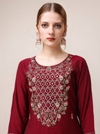 Mirror & Beads Hand Embroidered Kurta With Pant & Printed Organza Dupatta, Multicolor - Hiral Fashion - Distacart