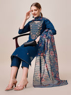 Hand Embroidered Kurta With Pant And Dupatta Set, Multicolor - Hiral Fashion - Distacart