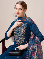 Hand Embroidered Kurta With Pant And Dupatta Set, Multicolor - Hiral Fashion - Distacart