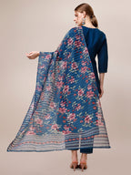 Hand Embroidered Kurta With Pant And Dupatta Set, Multicolor - Hiral Fashion - Distacart