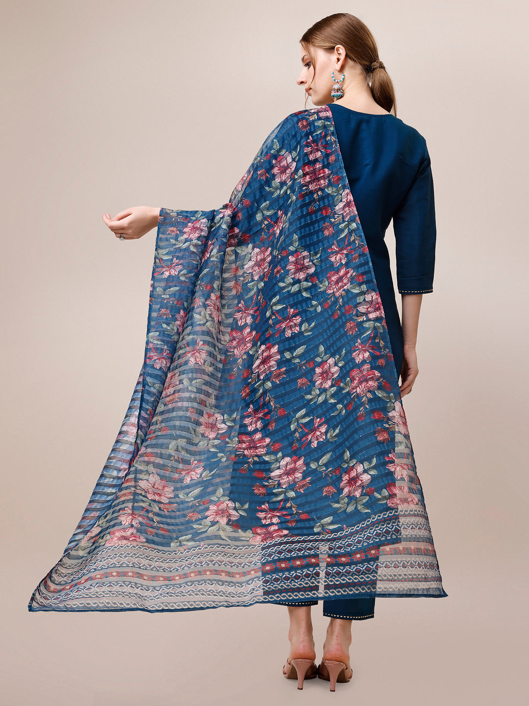 Hand Embroidered Kurta With Pant And Dupatta Set, Multicolor - Hiral Fashion - Distacart