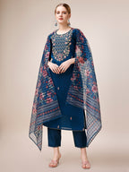 Hand Embroidered Kurta With Pant And Dupatta Set, Multicolor - Hiral Fashion - Distacart