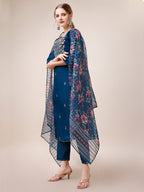 Hand Embroidered Kurta With Pant And Dupatta Set, Multicolor - Hiral Fashion - Distacart