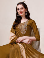 Hand Embroidered Kurta With Pant & Dupatta, Multicolor - Hiral Fashion - Distacart