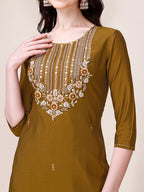 Hand Embroidered Kurta With Pant & Dupatta, Multicolor - Hiral Fashion - Distacart