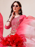 Embroidered Kurta With Pant And Dupatta Set, Multicolor - Hiral Fashion - Distacart