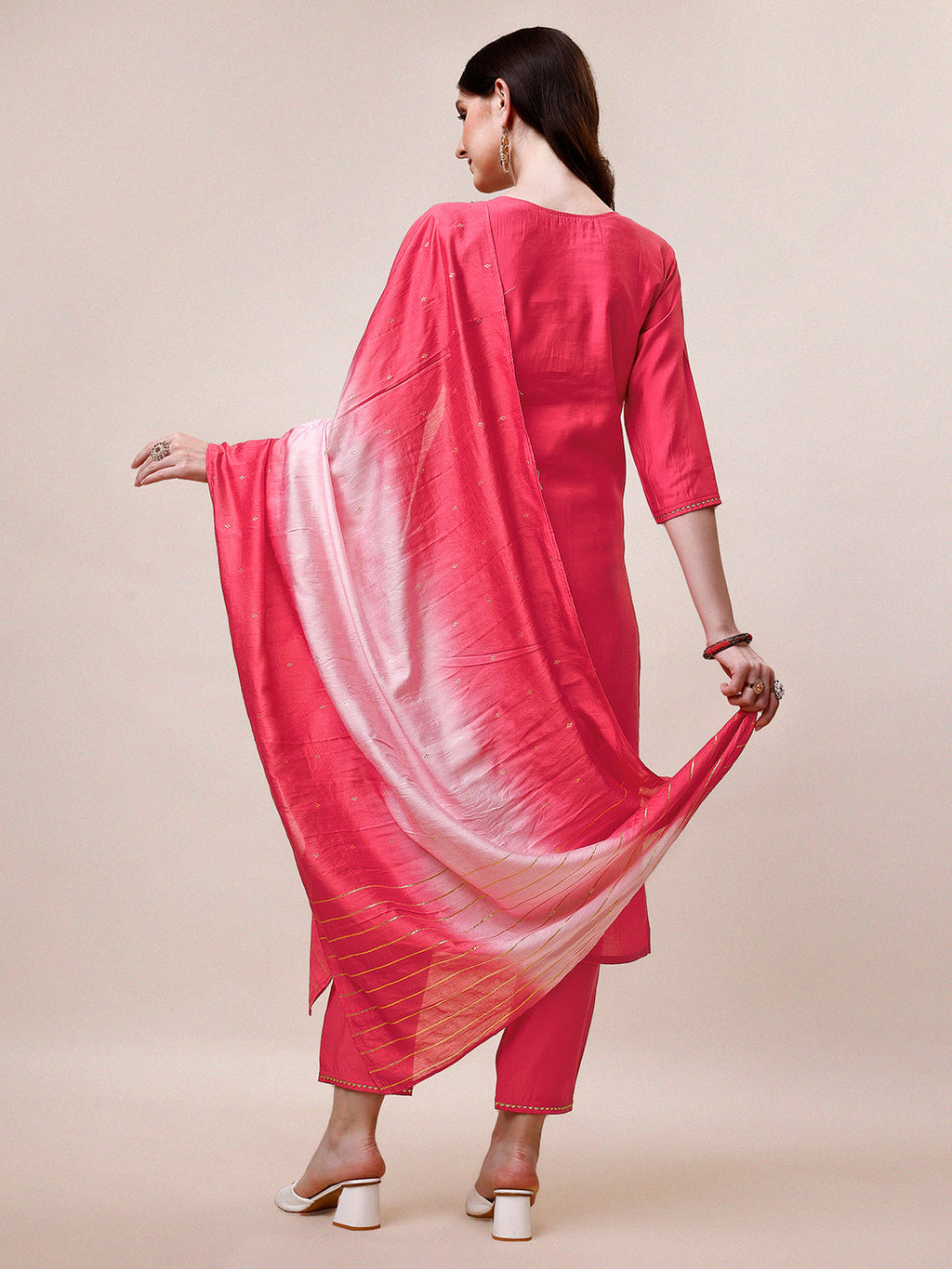 Embroidered Kurta With Pant And Dupatta Set, Multicolor - Hiral Fashion - Distacart