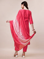 Embroidered Kurta With Pant And Dupatta Set, Multicolor - Hiral Fashion - Distacart