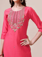 Embroidered Kurta With Pant And Dupatta Set, Multicolor - Hiral Fashion - Distacart