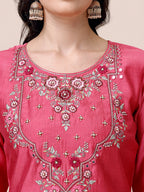 Hand Embroidered & Embroidered Kurta With Pant & 2 Toned Dyed Dupatta, Multicolor - Hiral Fashion - Distacart