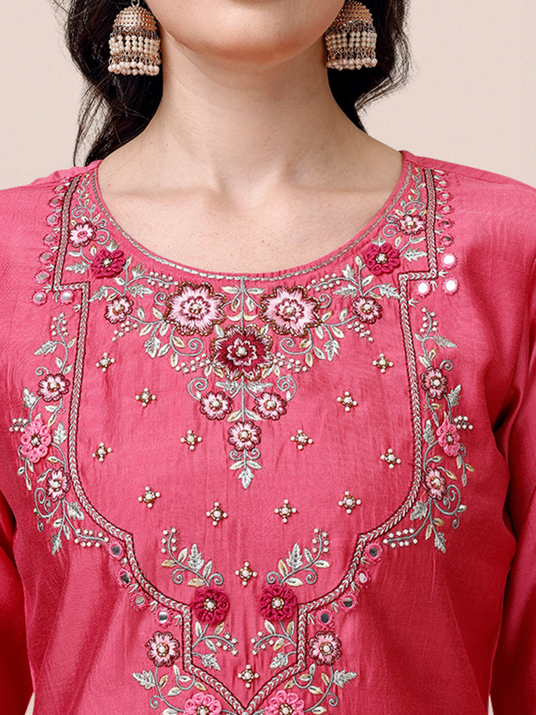 Hand Embroidered & Embroidered Kurta With Pant & 2 Toned Dyed Dupatta, Multicolor - Hiral Fashion - Distacart