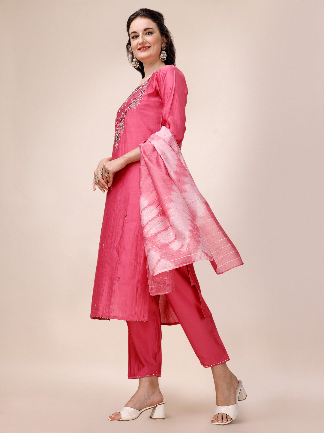 Hand Embroidered & Embroidered Kurta With Pant & 2 Toned Dyed Dupatta, Multicolor - Hiral Fashion - Distacart