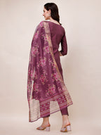 Hand Embroidered Kurta With Pant & Printed Dupatta, Multicolor - Hiral Fashion - Distacart