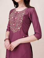 Hand Embroidered Kurta With Pant & Printed Dupatta, Multicolor - Hiral Fashion - Distacart