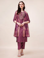 Hand Embroidered Kurta With Pant & Printed Dupatta, Multicolor - Hiral Fashion - Distacart