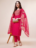 Embroidered Kurta With Pant And Dupatta Set, Multicolor - Hiral Fashion - Distacart
