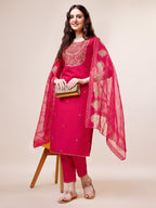 Embroidered Kurta With Pant And Dupatta Set, Multicolor - Hiral Fashion - Distacart