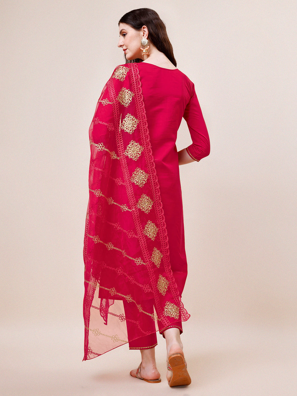 Embroidered Kurta With Pant And Dupatta Set, Multicolor - Hiral Fashion - Distacart