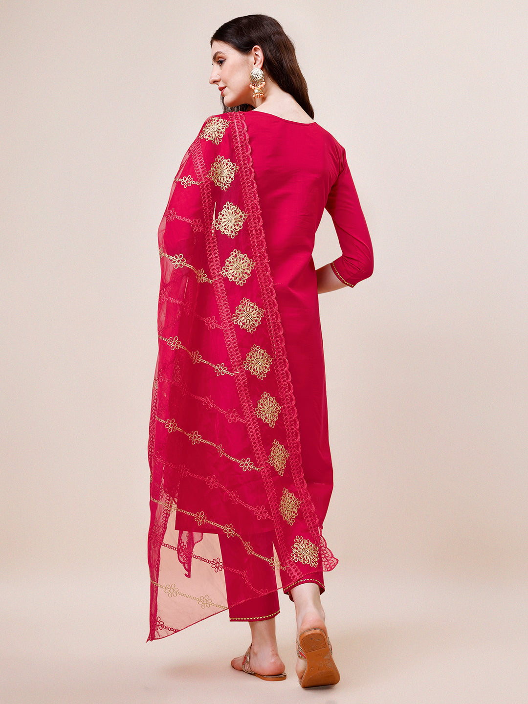 Embroidered Kurta With Pant And Dupatta Set, Multicolor - Hiral Fashion - Distacart