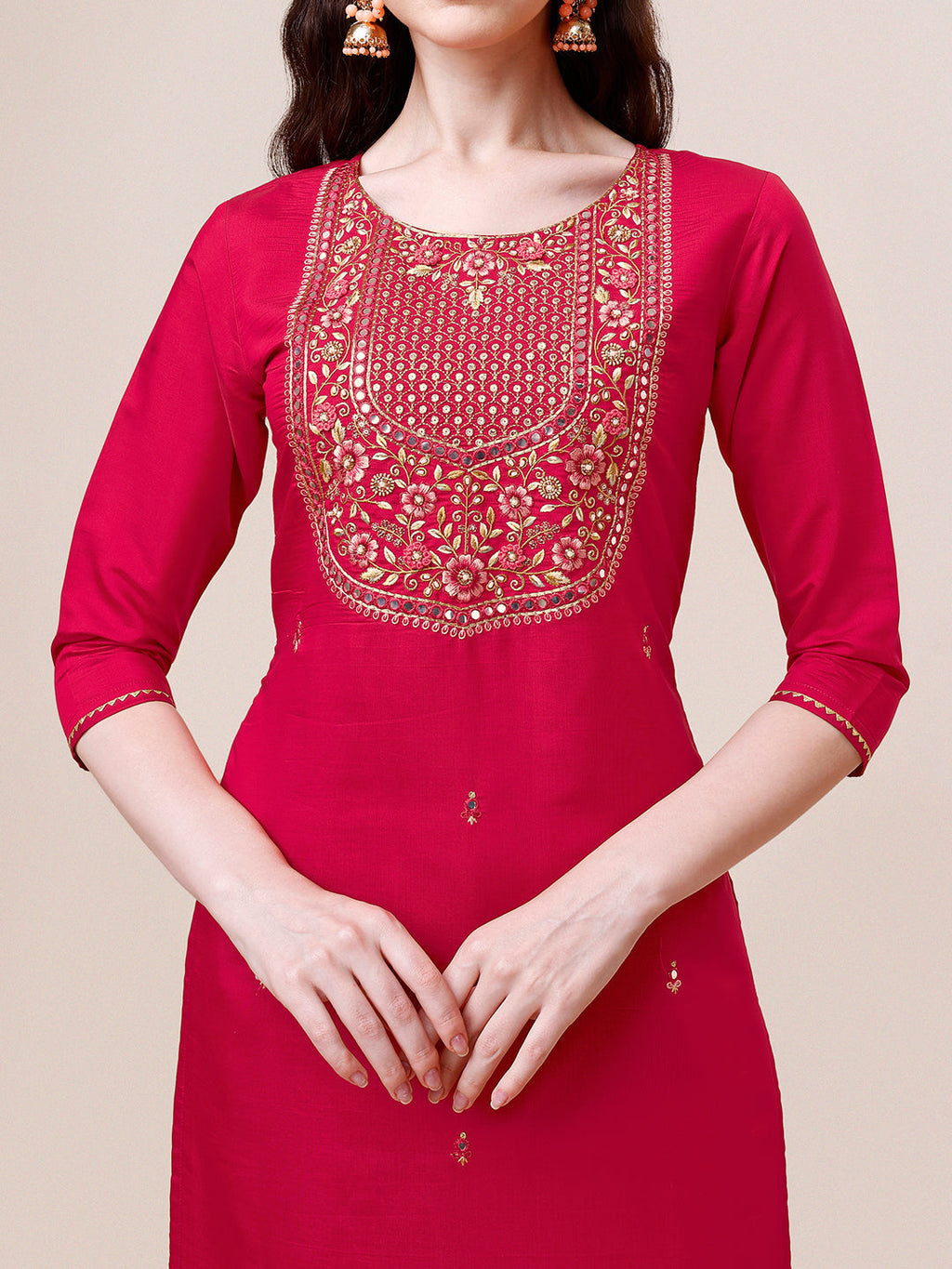 Embroidered Kurta With Pant And Dupatta Set, Multicolor - Hiral Fashion - Distacart