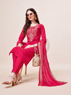 Hand Embroidered Kurta With Pant & Dupatta, Multicolor - Hiral Fashion - Distacart