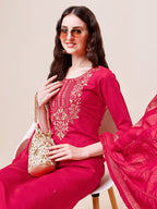 Hand Embroidered Kurta With Pant & Dupatta, Multicolor - Hiral Fashion - Distacart