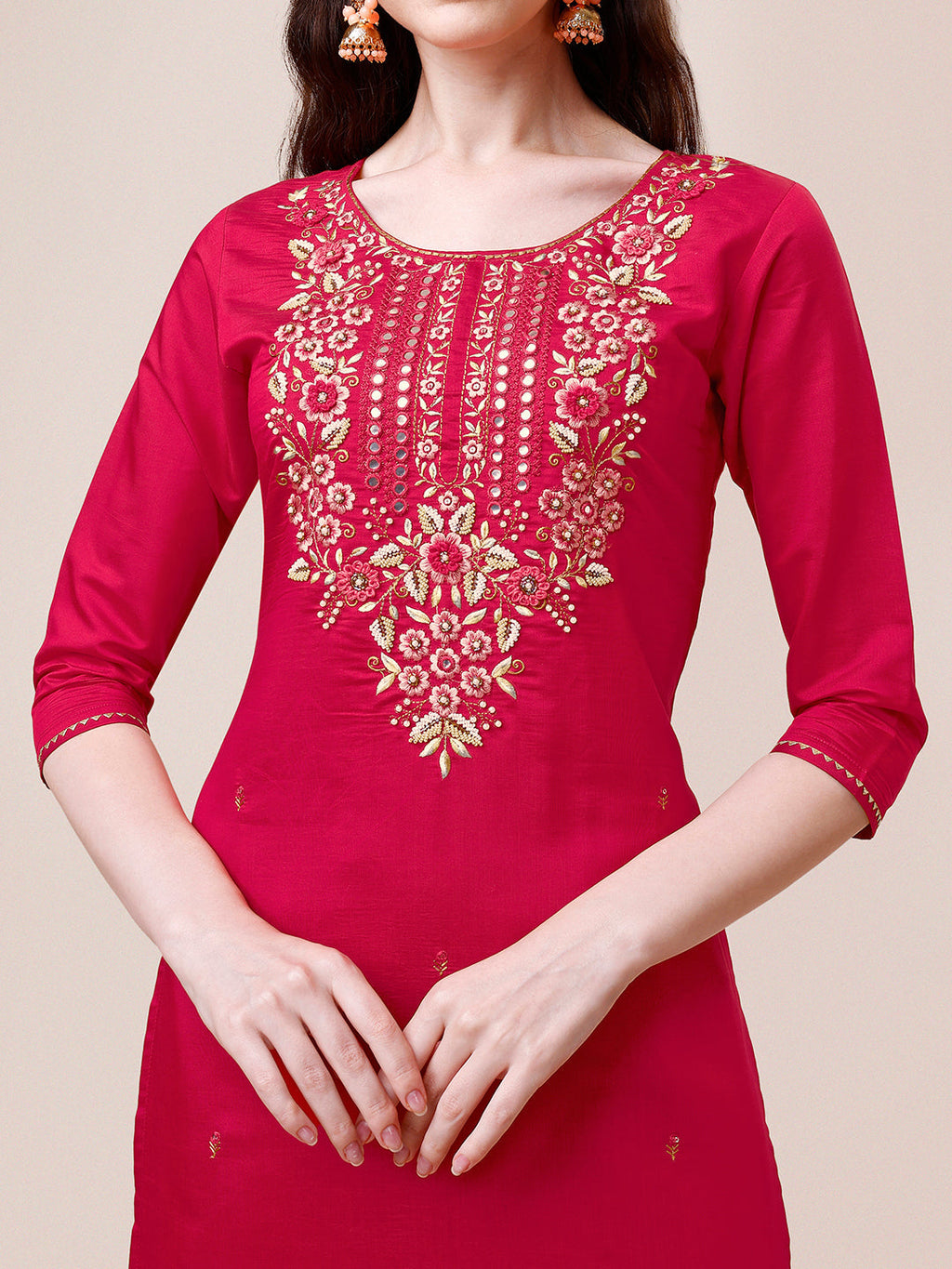 Hand Embroidered Kurta With Pant & Dupatta, Multicolor - Hiral Fashion - Distacart
