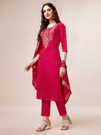 Hand Embroidered Kurta With Pant & Dupatta, Multicolor - Hiral Fashion - Distacart