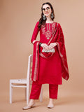 Hand Embroidered Kurta With Pant & Dupatta, Multicolor - Hiral Fashion - Distacart