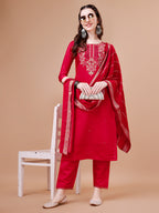 Hand Embroidered Kurta With Pant & Dupatta, Multicolor - Hiral Fashion - Distacart