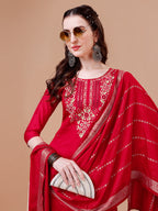 Hand Embroidered Kurta With Pant & Dupatta, Multicolor - Hiral Fashion - Distacart