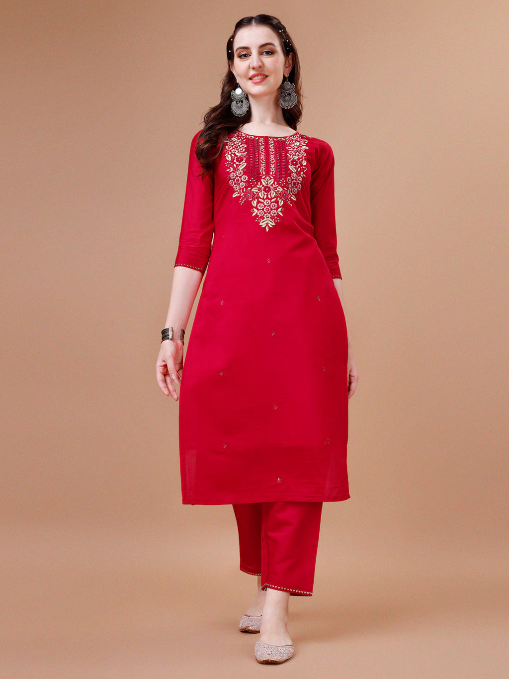 Hand Embroidered Kurta With Pant & Dupatta, Multicolor - Hiral Fashion - Distacart