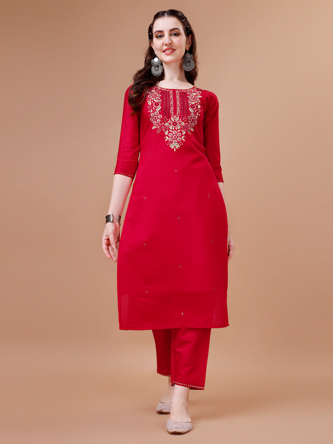 Hand Embroidered Kurta With Pant & Dupatta, Multicolor - Hiral Fashion - Distacart
