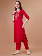 Hand Embroidered Kurta With Pant & Dupatta, Multicolor - Hiral Fashion - Distacart