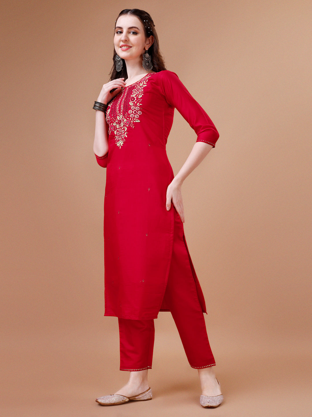Hand Embroidered Kurta With Pant & Dupatta, Multicolor - Hiral Fashion - Distacart