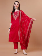 Hand Embroidered Kurta With Pant & Dupatta, Multicolor - Hiral Fashion - Distacart