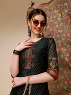 Polka & Floral Printed Chanderi Kurta With Pant & Dupatta, Multicolor - Hiral Fashion - Distacart