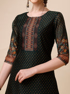 Polka & Floral Printed Chanderi Kurta With Pant & Dupatta, Multicolor - Hiral Fashion - Distacart
