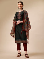 Polka & Floral Printed Chanderi Kurta With Pant & Dupatta, Multicolor - Hiral Fashion - Distacart